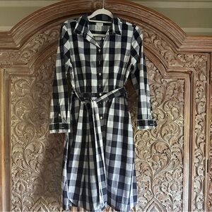 J. Crew Blue and White Plaid Long Sleeve Dress